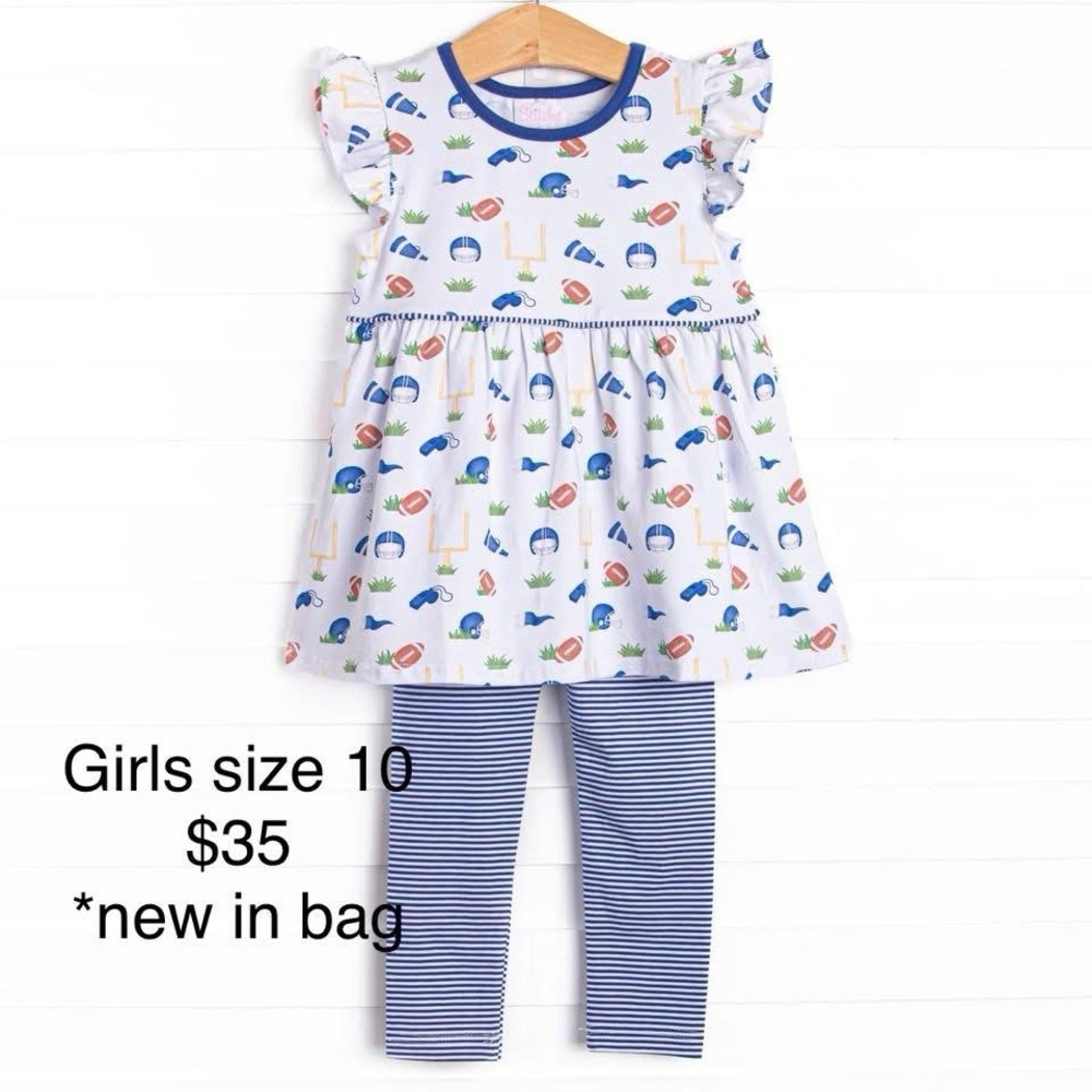 Girls Two-Piece Football Print Tunic & Striped Leggings